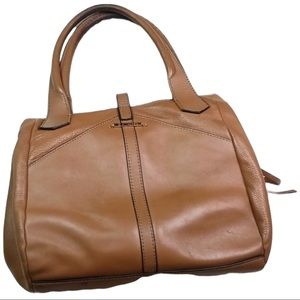 LP by Linea Pelle light caramel brown Hayden leather satchel, lots of pockets